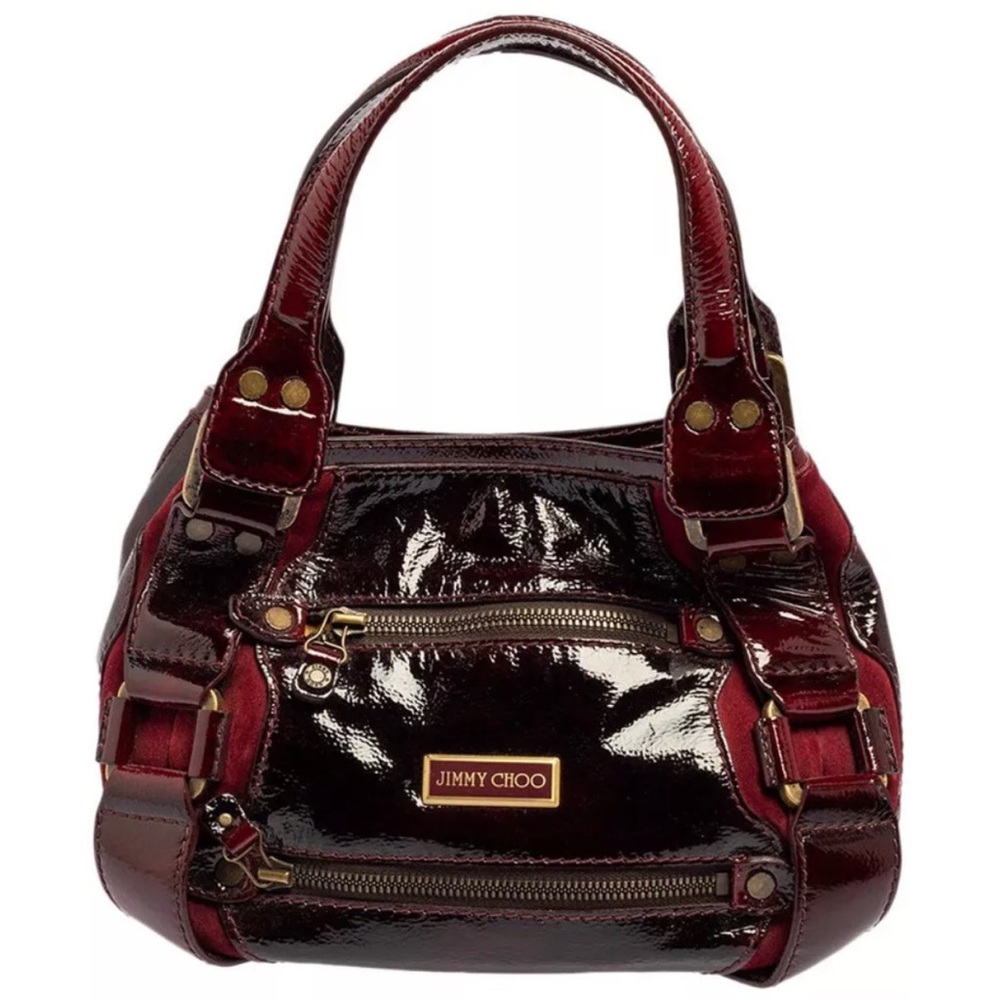 Jimmy Choo Purple Liquid Patent and Suede Mahala Large handbag